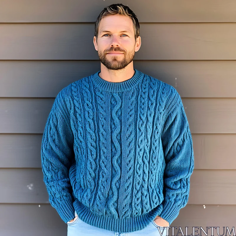 Casual Fashion Portrait of a Man in Blue Sweater AI Image