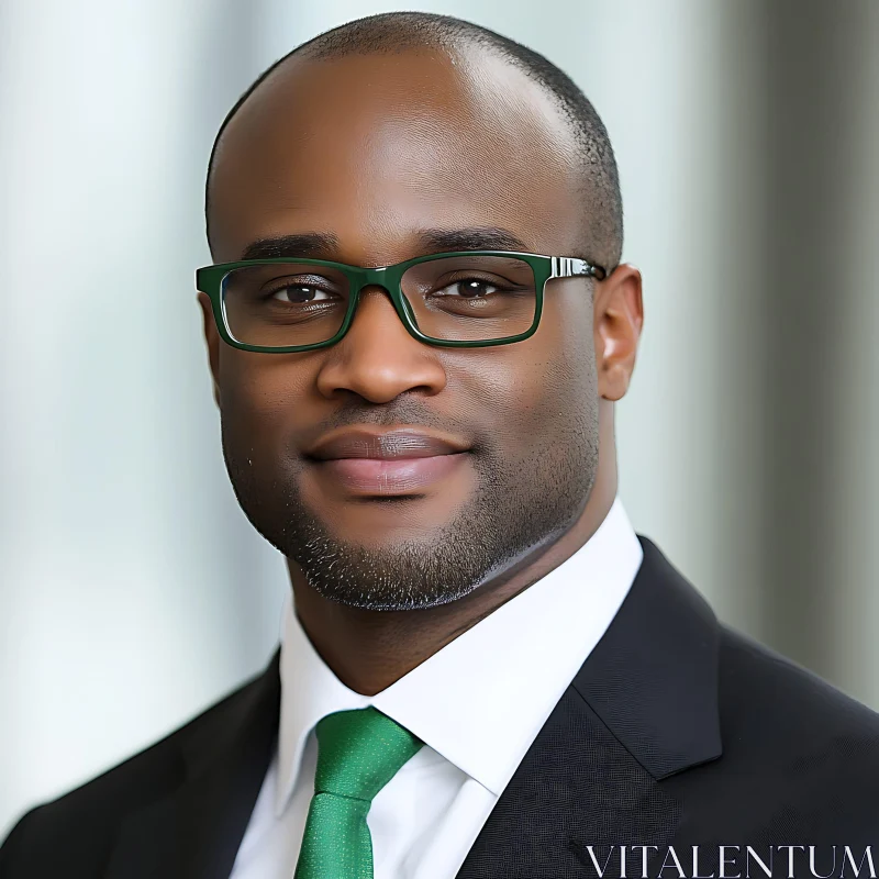 Business Headshot with Green Accessories AI Image