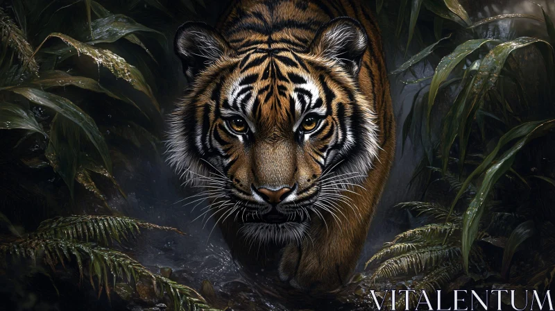 AI ART Tiger Emerging from Jungle Foliage