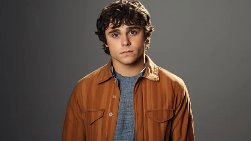 Young Man in Casual Brown Jacket Portrait