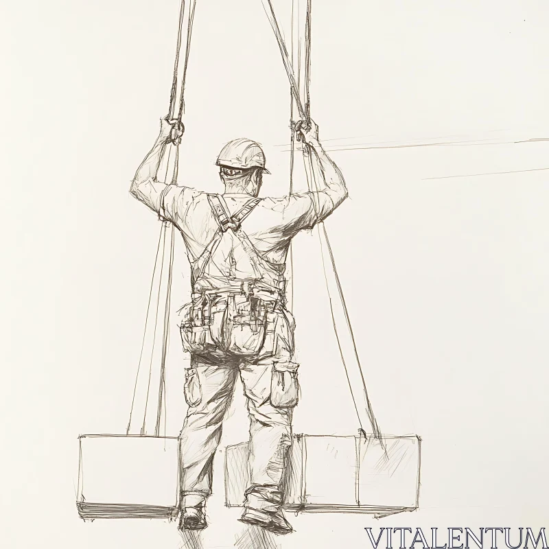 Construction Worker Sketch Holding Ropes AI Image