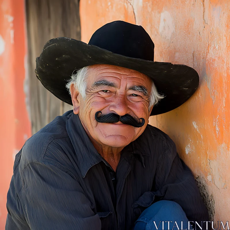 Warm Portrait of an Elderly Man in Cowboy Hat AI Image