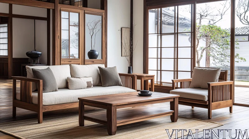 AI ART Zen-Inspired Wooden Furniture Room Design