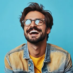 Laughing Man with Beard in Denim