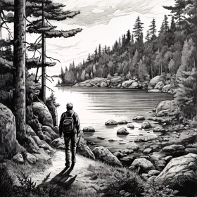 Black-and-White Landscape Illustration