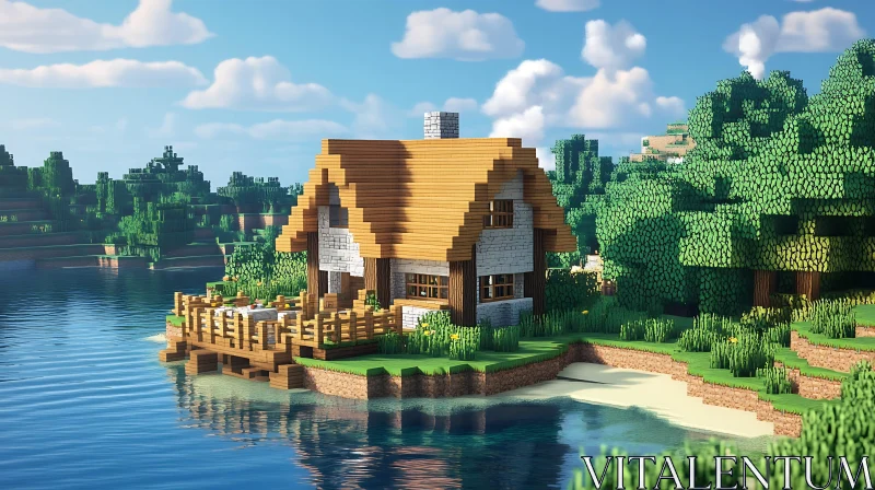 Pixel Art Lake House by the Water AI Image