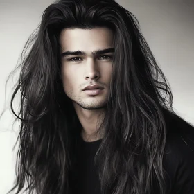 Young Man's Portrait with Long Dark Hair