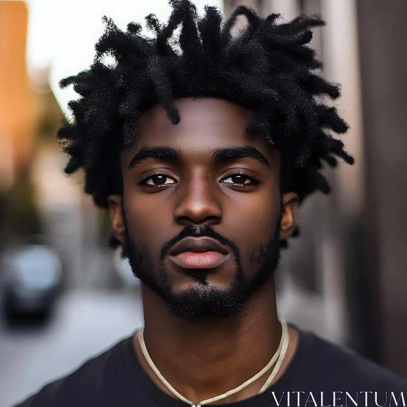 Urban Man Portrait with Natural Hair AI Image