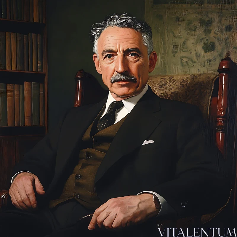 Elder Gentleman in Classic Attire Seated Portrait AI Image