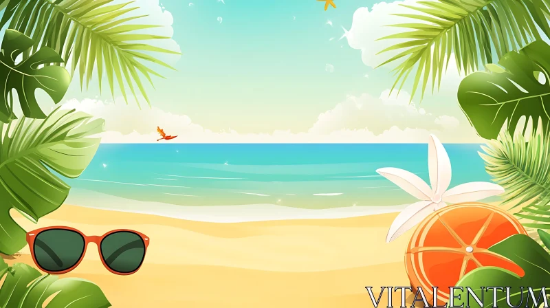 Serene Beach with Tropical Elements AI Image