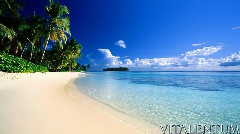 Tropical Paradise with White Sands and Palm Trees AI Image