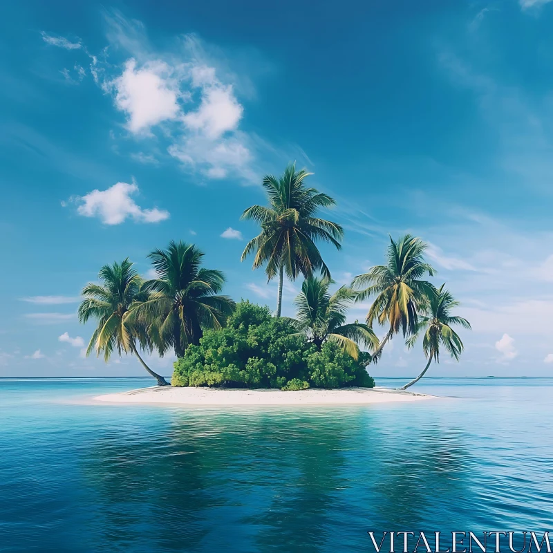 AI ART Tropical Paradise Island Surrounded by Blue Ocean