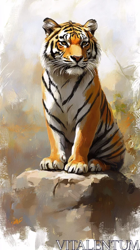 Tiger in a Wild Habitat - Art Illustration AI Image