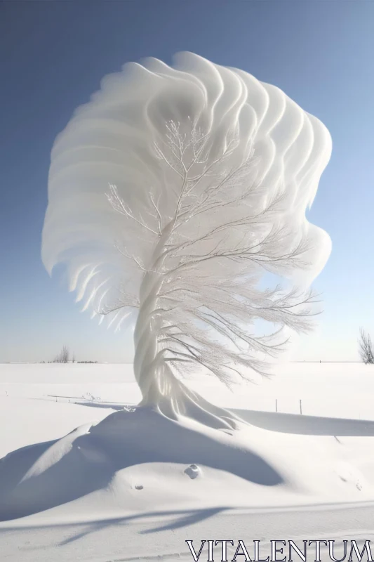 AI ART Ethereal Snow-Covered Tree in Blue Sky