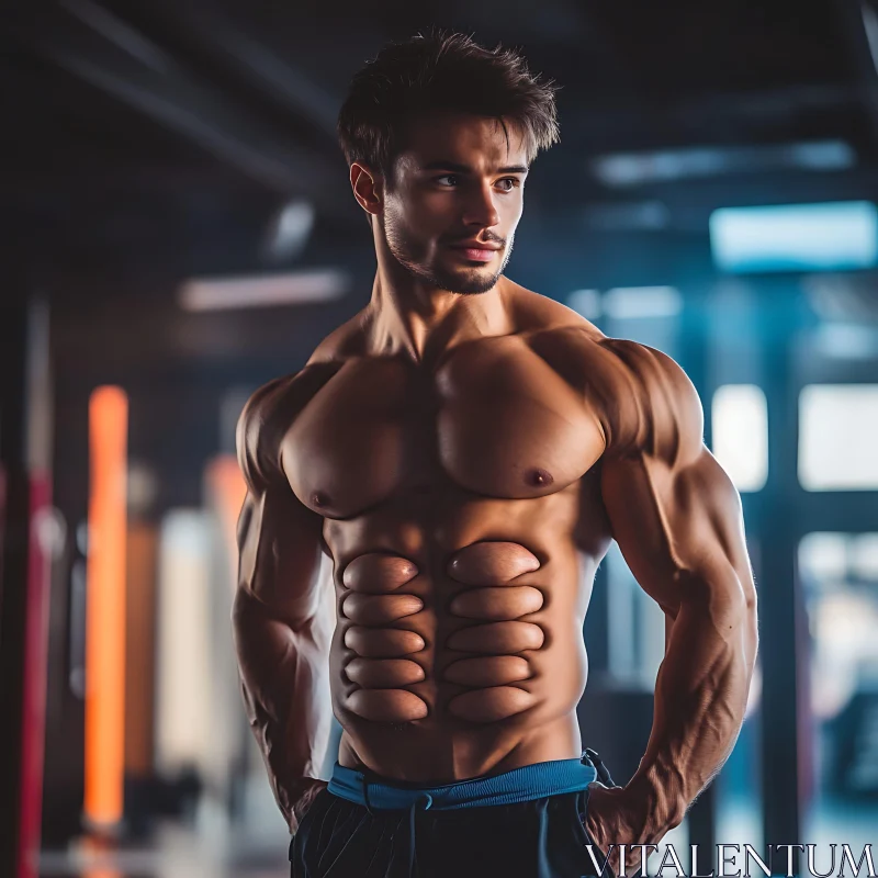 AI ART Fit Man With Six-Pack Abs in Gym Setting