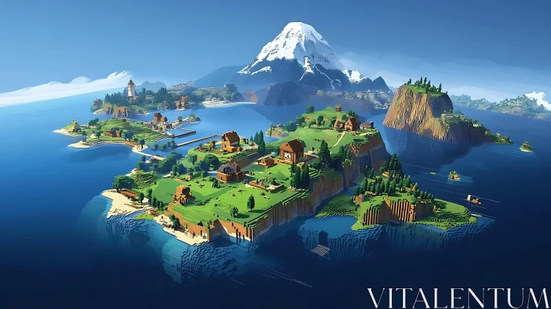 Idyllic Landscape of Floating Islands and Scenic Mountain AI Image