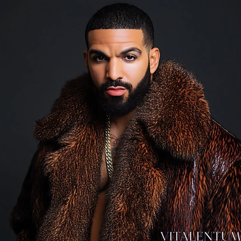 Stylish Man Wearing Brown Fur Coat AI Image