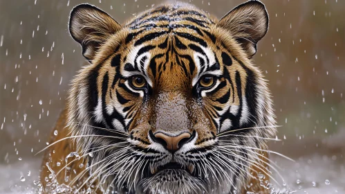 Tiger Gaze in the Rain