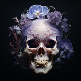 Orchid Adorned Skull in Surreal Artwork