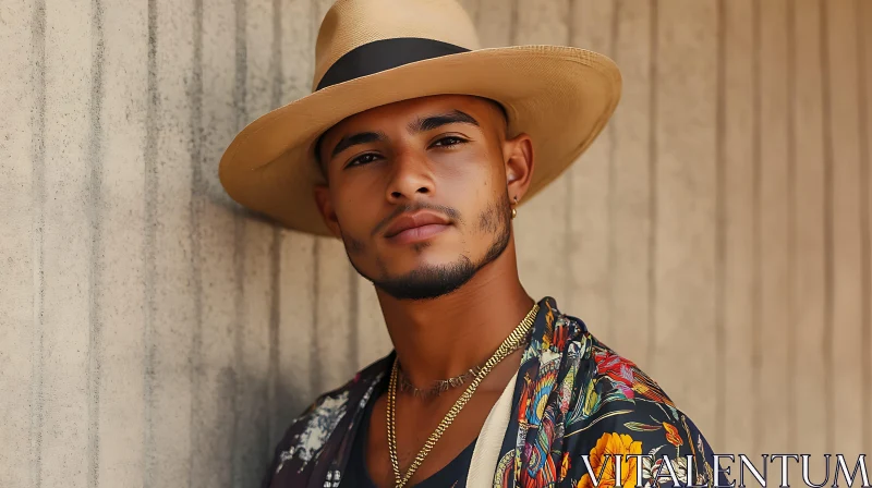 Man Wearing Hat with Floral Shirt AI Image