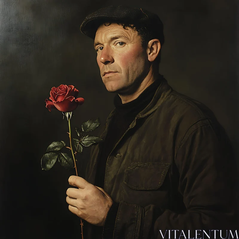 Man with Red Rose Portrait AI Image