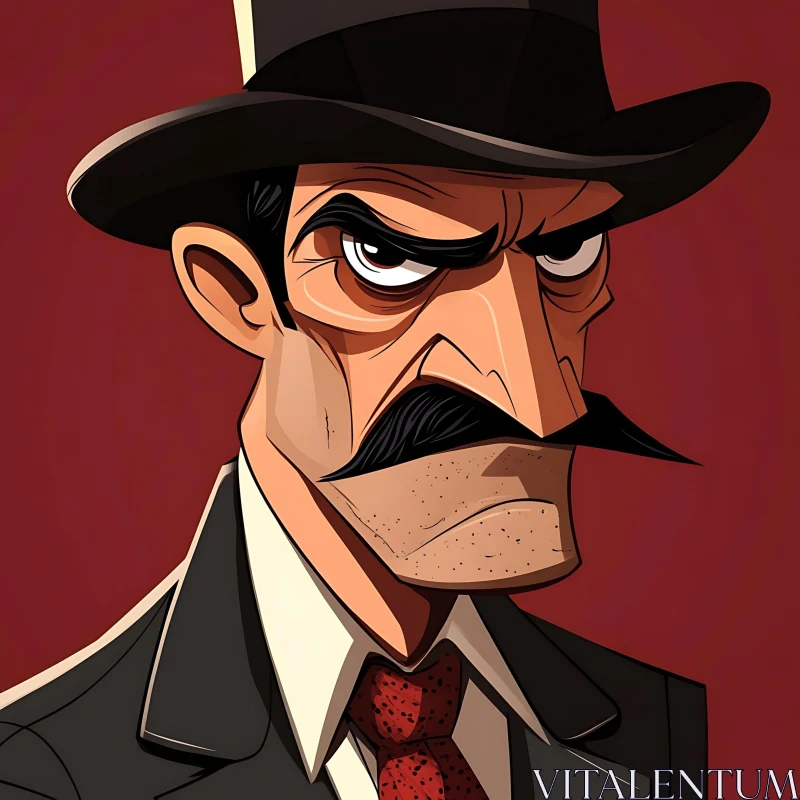 Fierce Cartoon Figure with Intense Expression and Hat AI Image