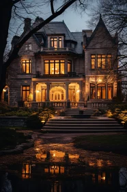 Illuminated Historic Mansion at Twilight