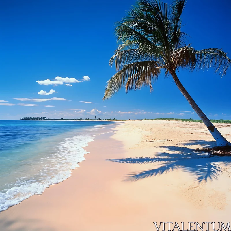 Tranquil Beach Scene with Palm Tree AI Image