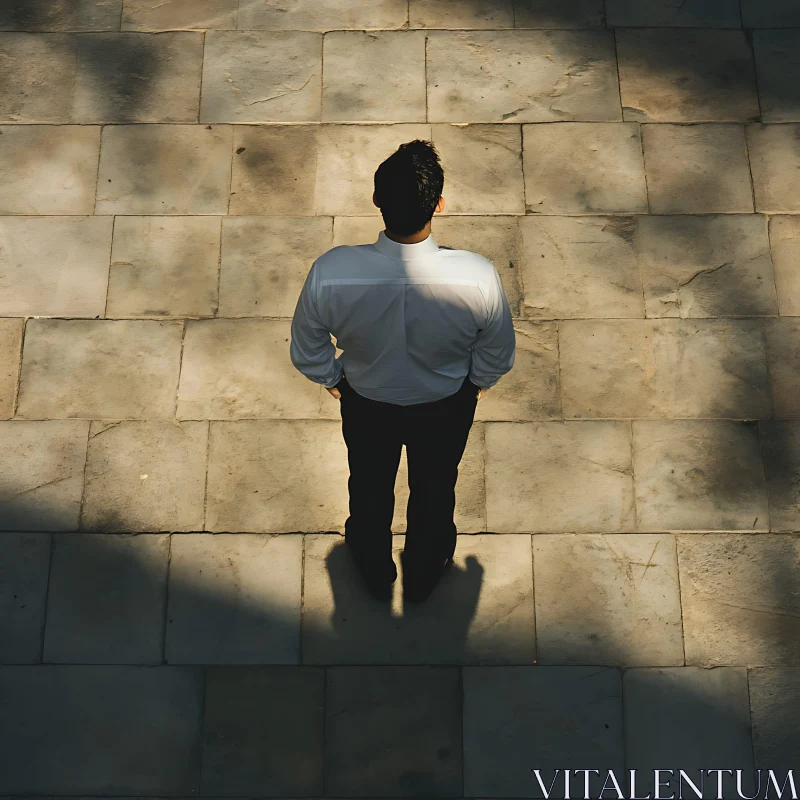 Man in White Shirt Standing on Paved Ground AI Image