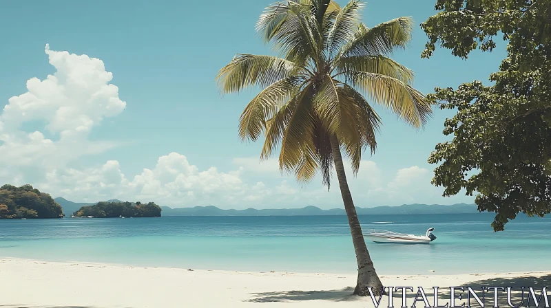 AI ART Idyllic Beach with Turquoise Waters and Palm Tree