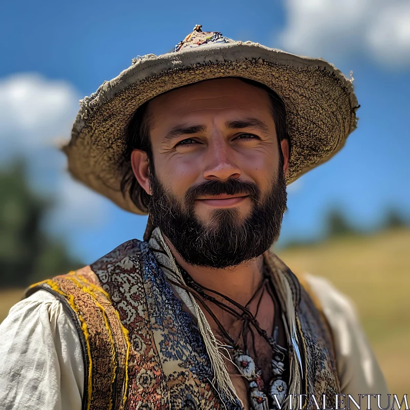 Smiling Man in Rustic Hat and Vest AI Image