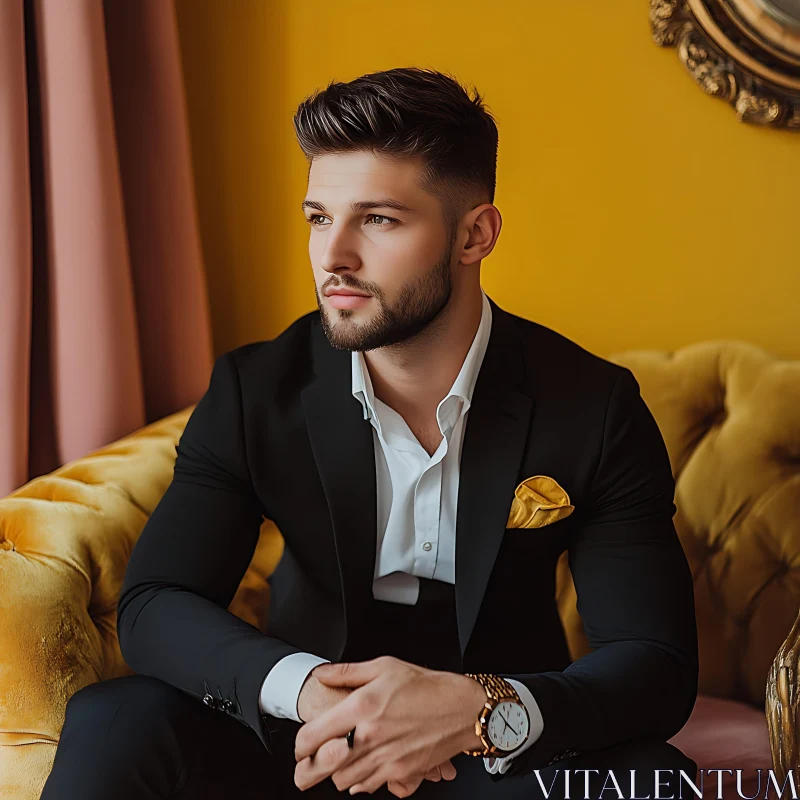 Elegant Man Portrait in Fashionable Suit AI Image