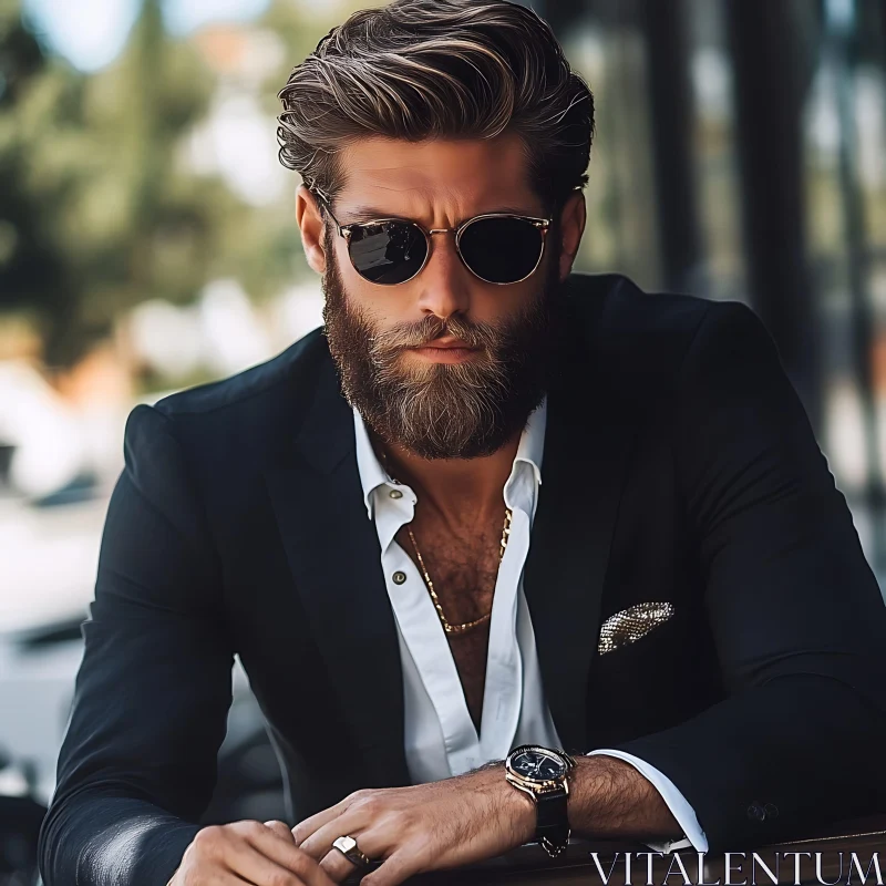 Confident Man with Sunglasses and Bold Fashion AI Image