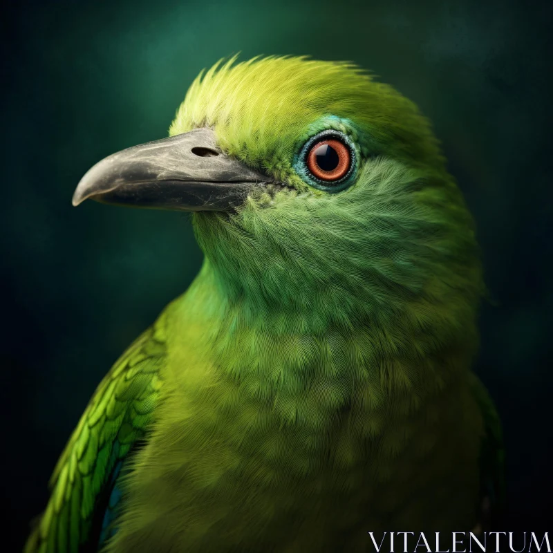 Vibrant Green Bird with Red Eye AI Image