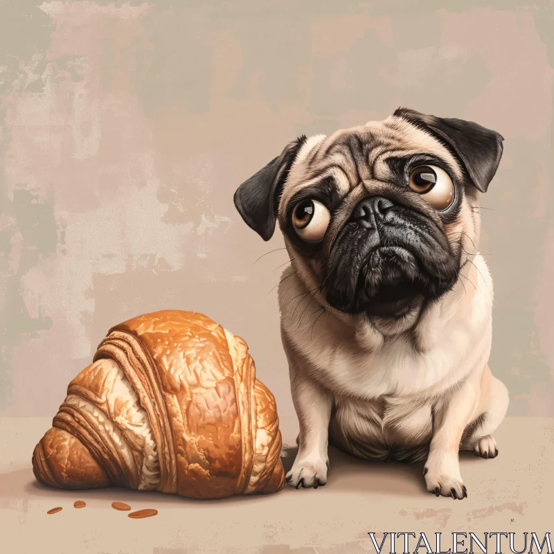 AI ART Endearing Pug and Giant Croissant