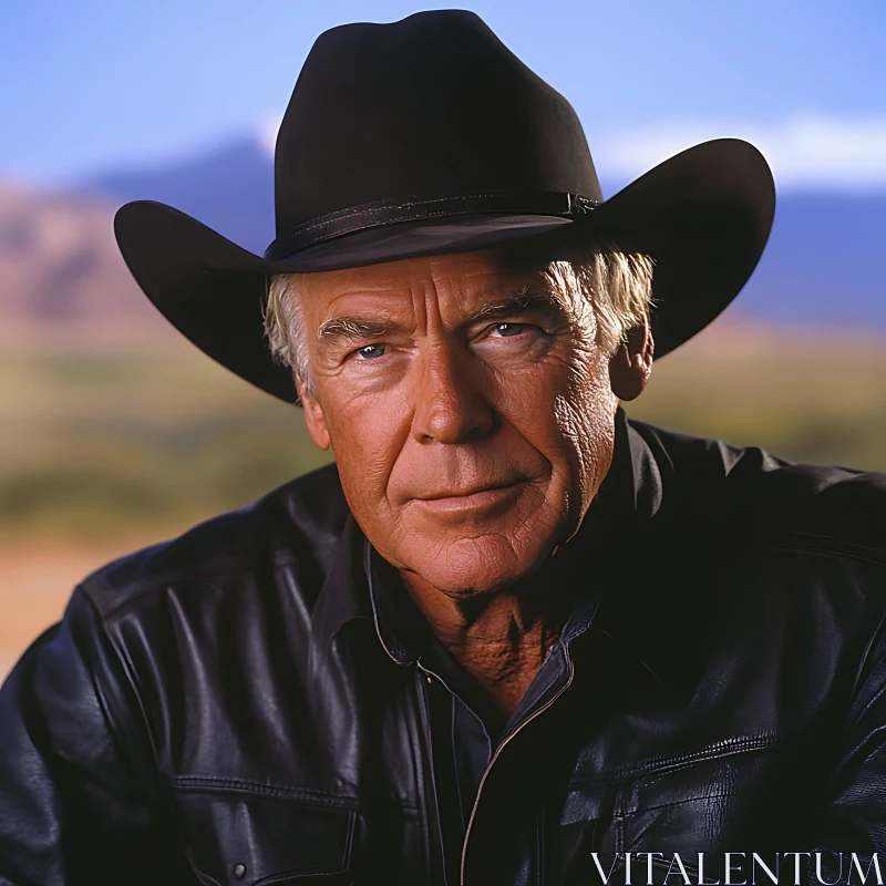 Close-up of an Older Man in Western Attire AI Image