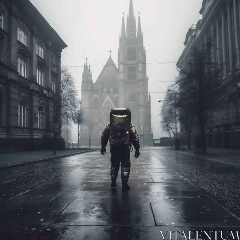 AI ART Desolate Street with Astronaut and Cathedral