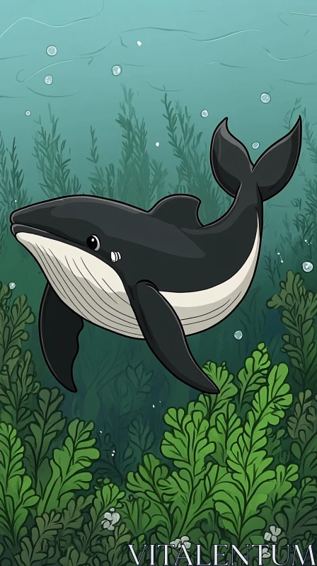 AI ART Whimsical Whale and Seaweed Illustration