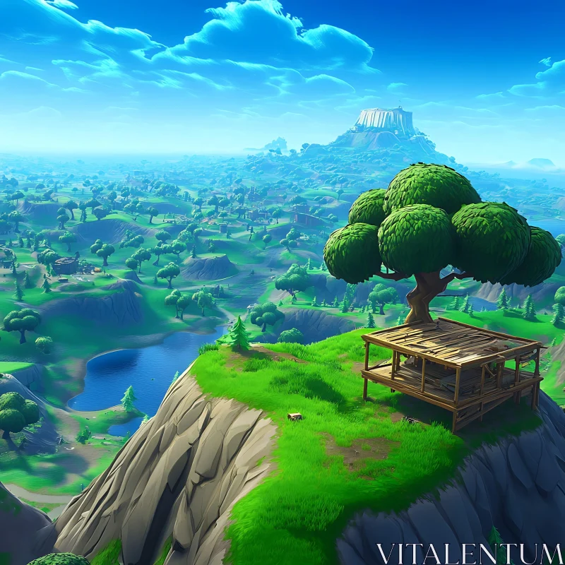 Scenic Valley and Treehouse View AI Image