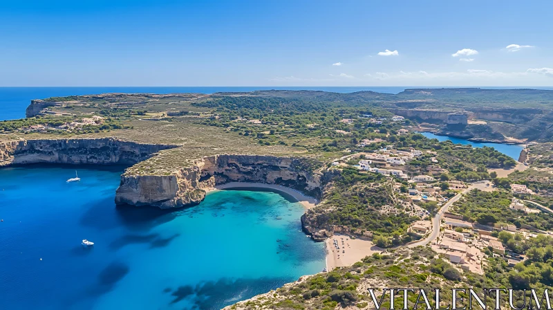 Turquoise Bay with Cliffside Village AI Image