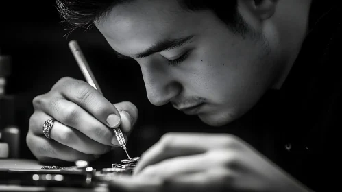 Close-up of a Skilled Watchmaker at Work