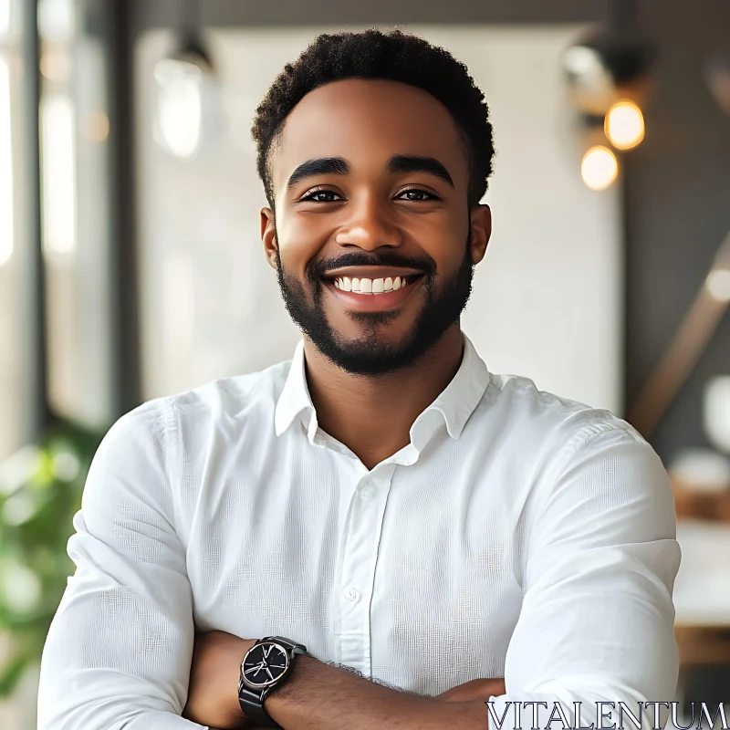 Cheerful Man in White Shirt - Office Portrait AI Image