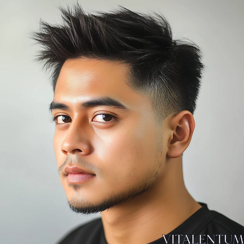 Young Man with Neatly Trimmed Beard Portrait AI Image