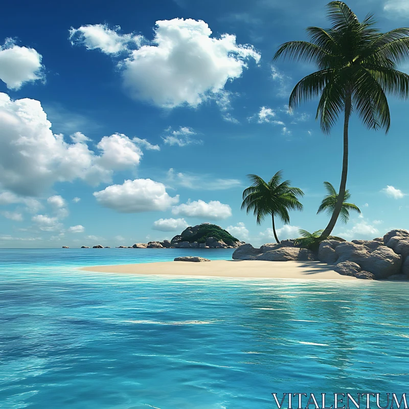 Peaceful Beach with Clear Blue Ocean and Sunny Sky AI Image