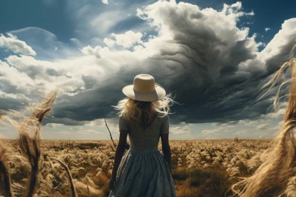 Mystery of Nature - Woman and Stormy Sky