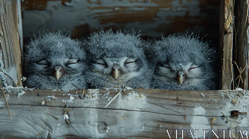 Adorable Baby Owls Sleeping in Nest AI Image