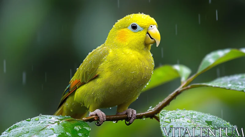 AI ART Rain-Kissed Parrot on a Branch