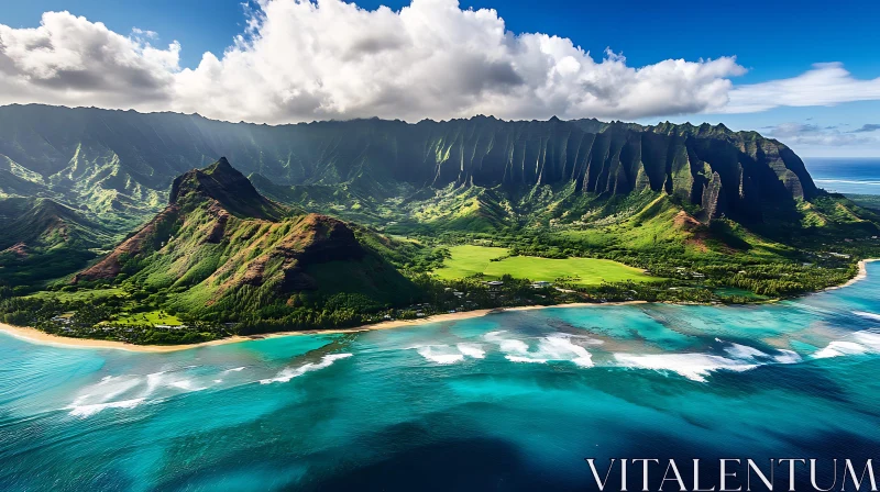 Lush Island with Beach and Ocean AI Image