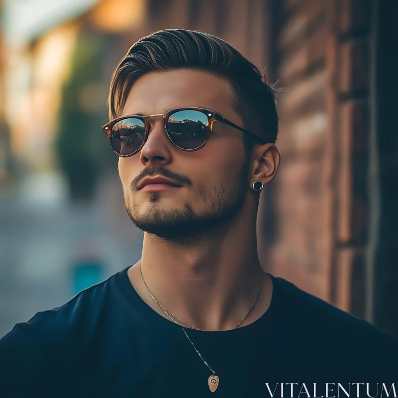 Cool Urban Portrait of Bearded Man in Sunglasses AI Image