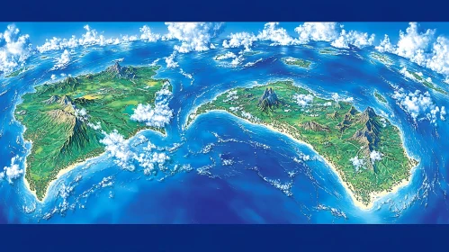 Aerial Island Paradise with Mountains and Clear Waters